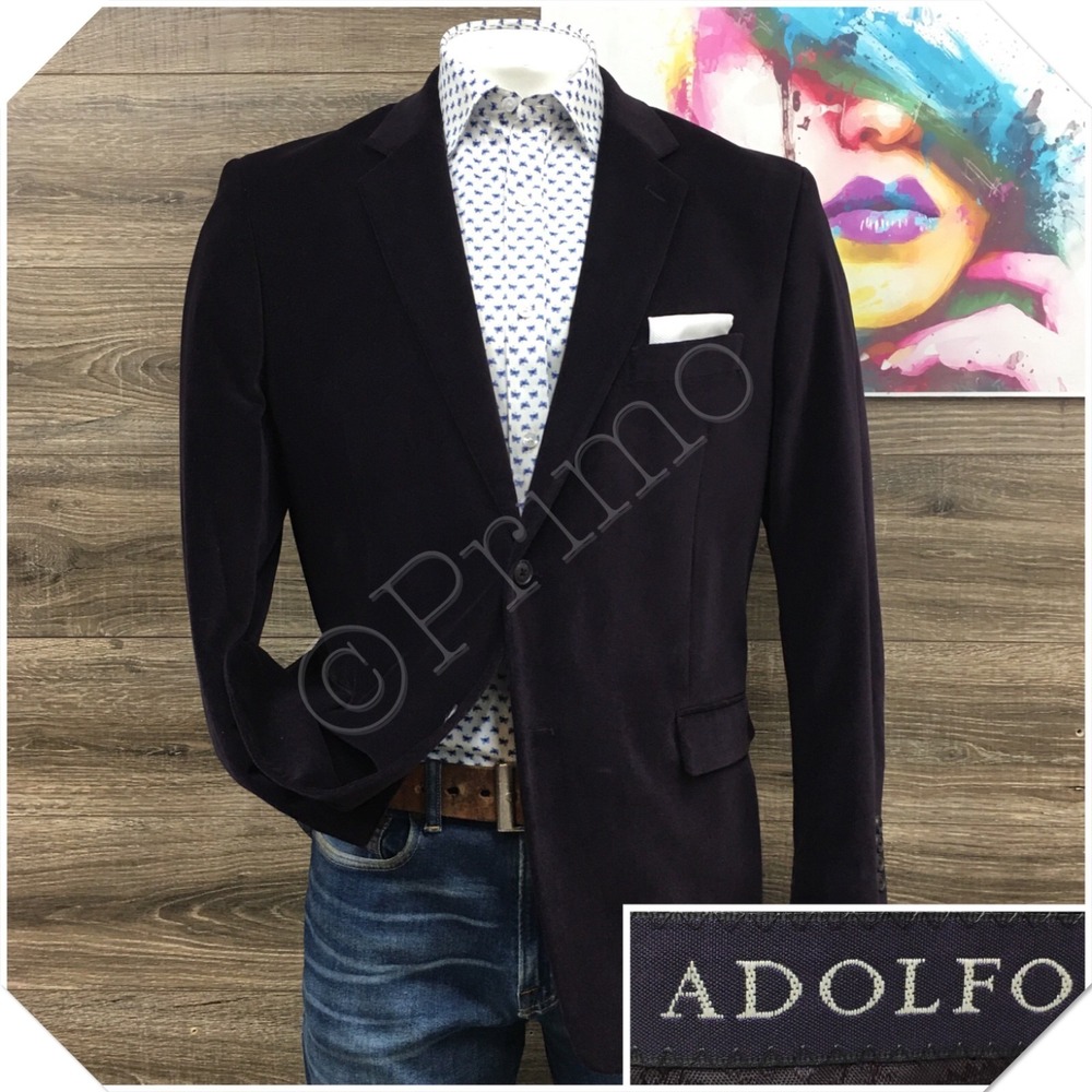 ADOLFO Mens Velvet Blazer Sport Coat Casual Jacket Size 44R Classic Cotton Suit